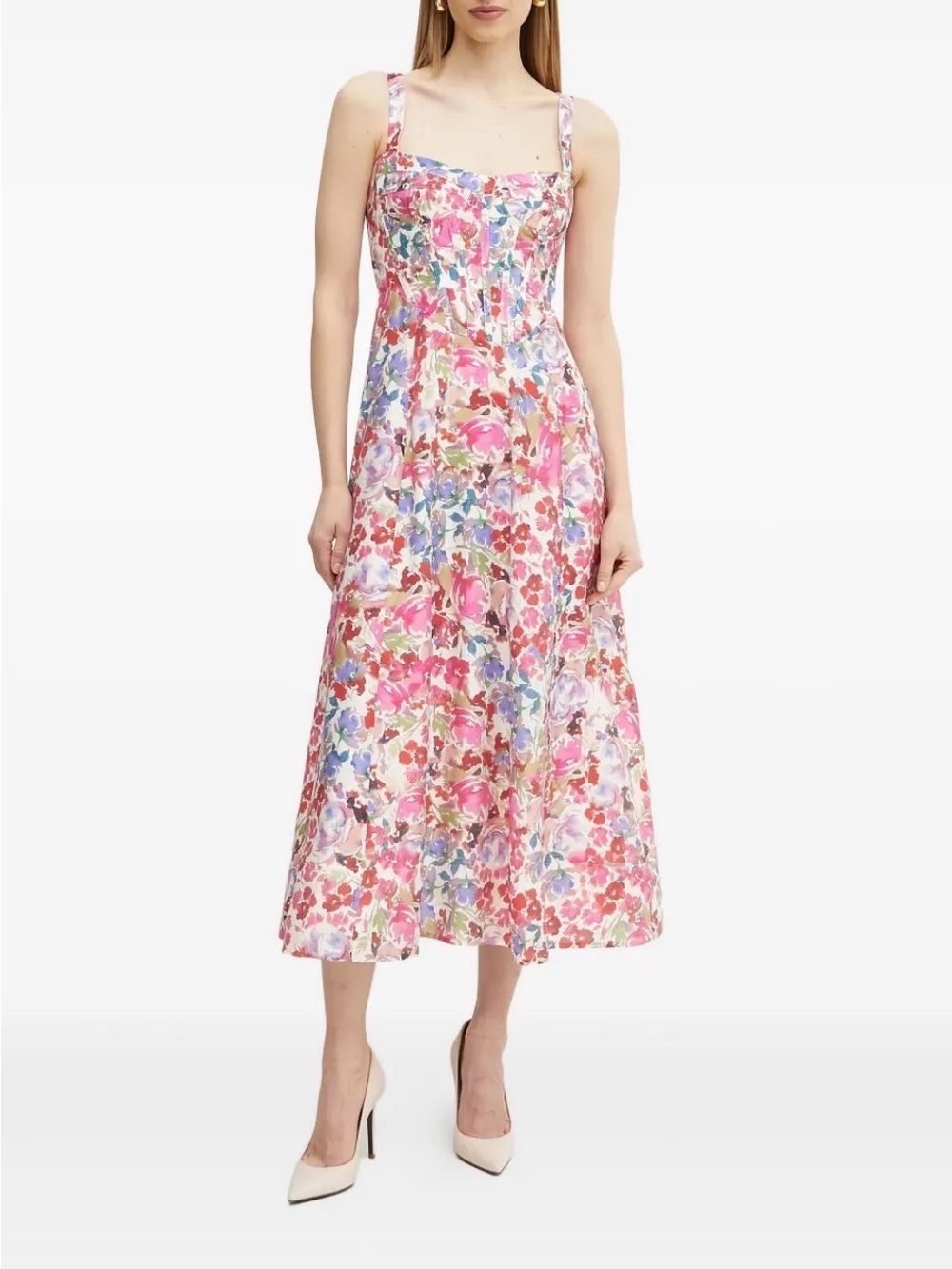 Bardot Lilah Corset Floral Midi Dress Pink Garden Party Wedding Guest Revolve 6